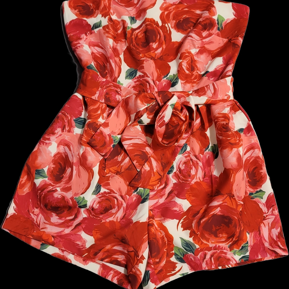 New York & Company Red Floral Jumpsuit